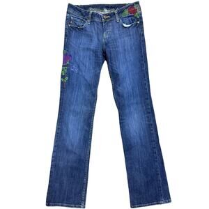 VTG Y2K Seven7 Jeans Embroidery Flowers Bootcut Boho Streetwear Low Rise Sz 29